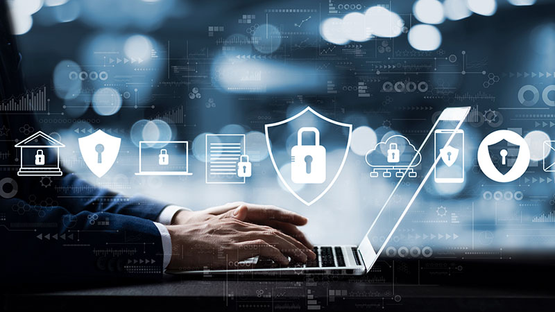 Lock icons and a laptop
