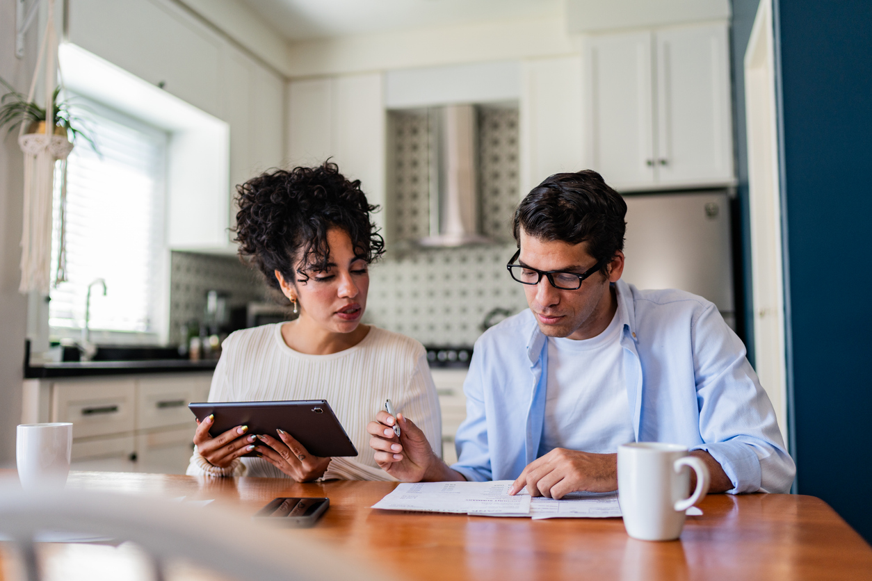 Couple paying bills