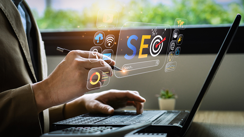 SEO icons on a computer