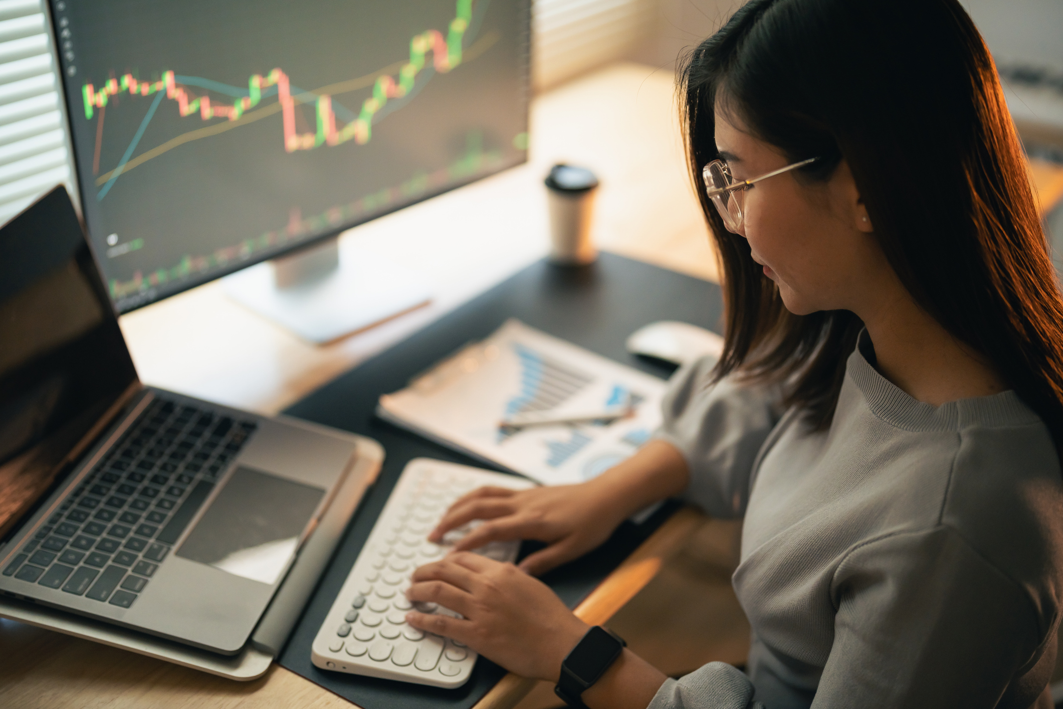 Woman doing investment research